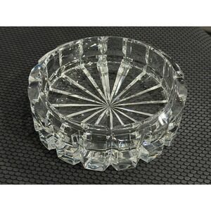 Mid-Century Crystal Ashtray 1970s Round Dish Catchall Home Décor 7" W x 2.25 H